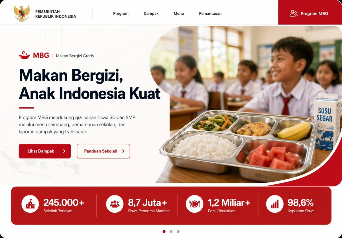 Giao diện landing page chương trình dinh dưỡng học đường Indonesia