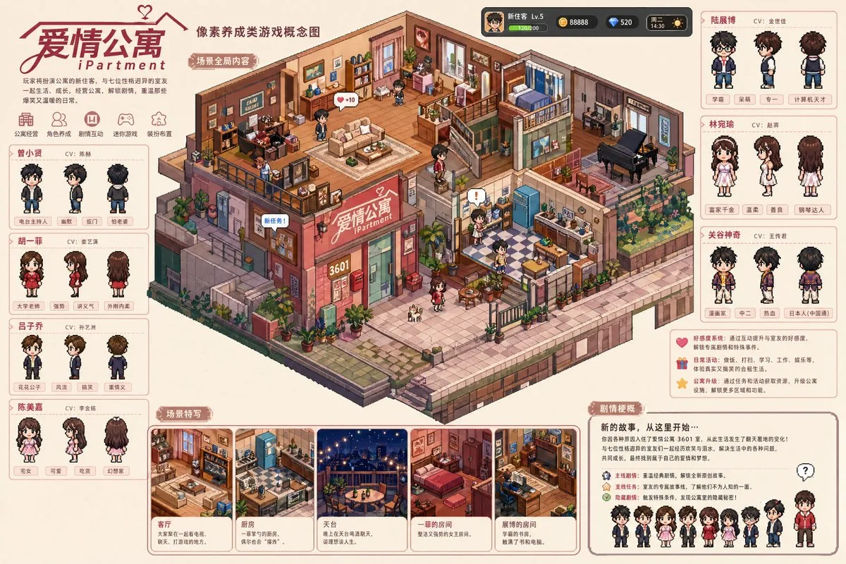 Concept game nuôi dưỡng pixel art chủ đề phim truyền hình