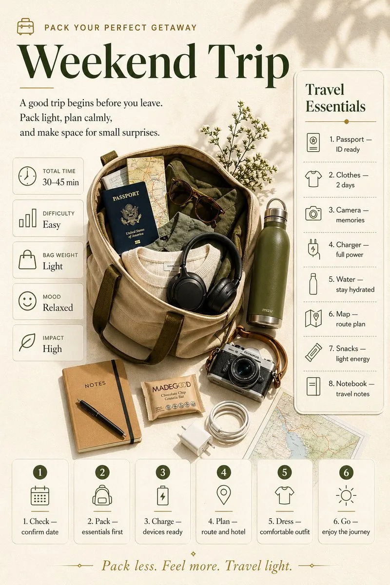 Infographic chuẩn bị hành lý du lịch cuối tuần