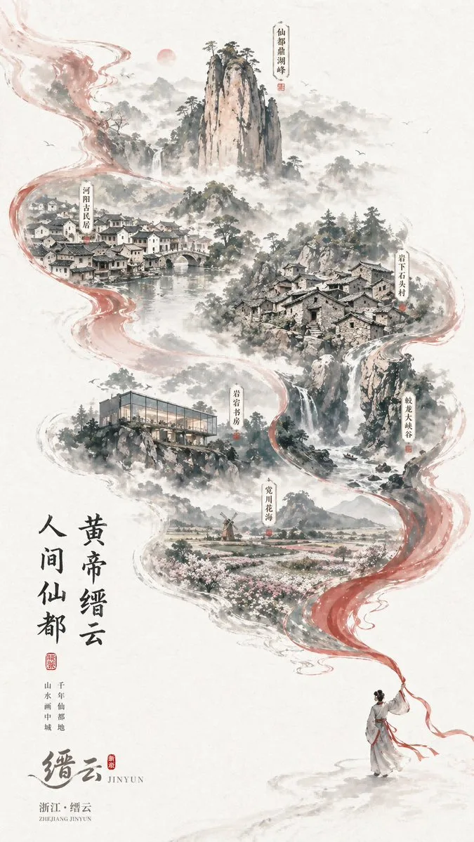 Poster du lịch tranh thủy mặc Cận Vân