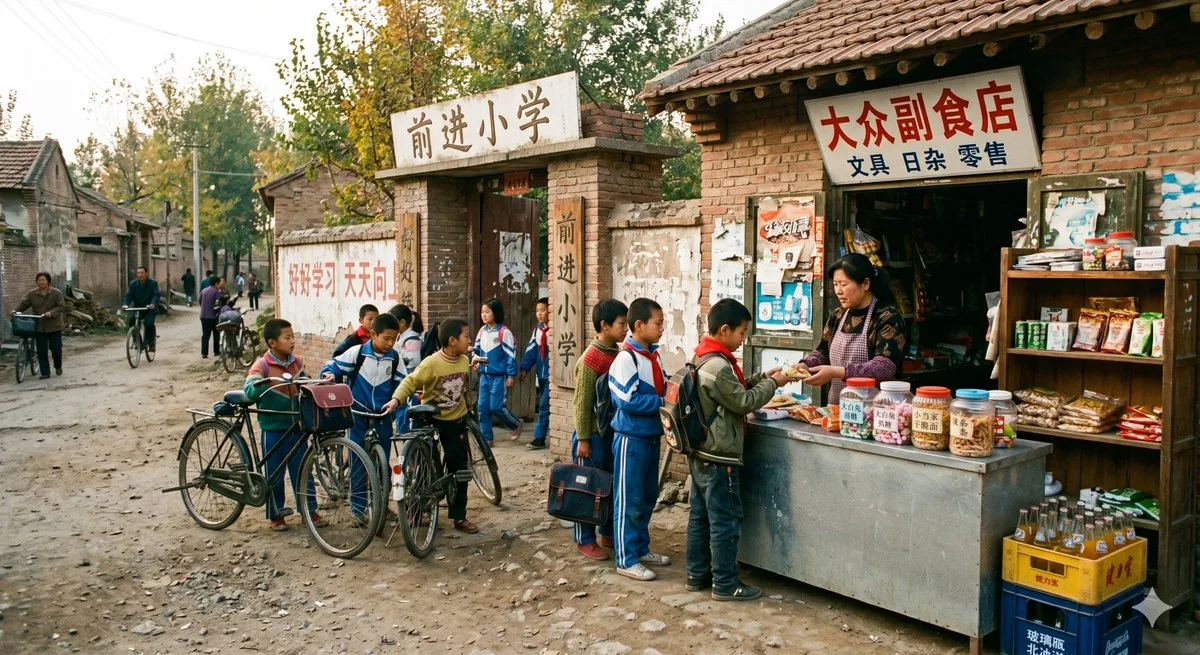 Ảnh tiệm tạp hóa cổng trường nông thôn năm 1998
