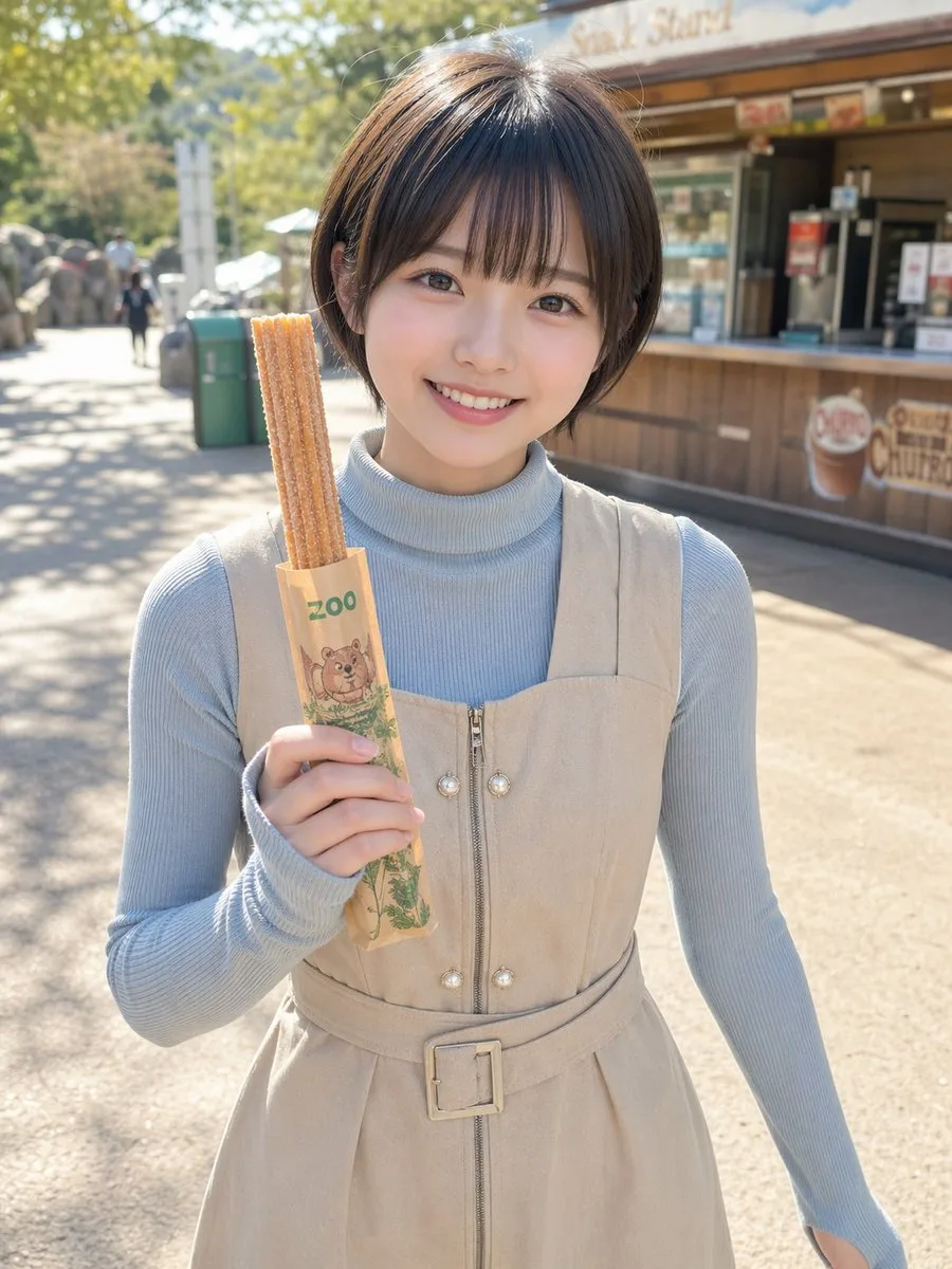 Ảnh chân dung cầm bánh churro tại sở thú