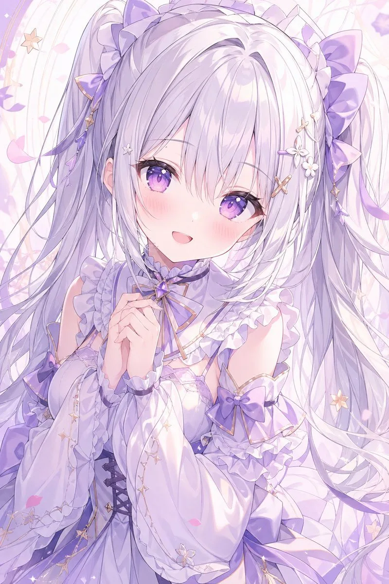 Chân dung thiếu nữ anime sắc tím lavender pastel