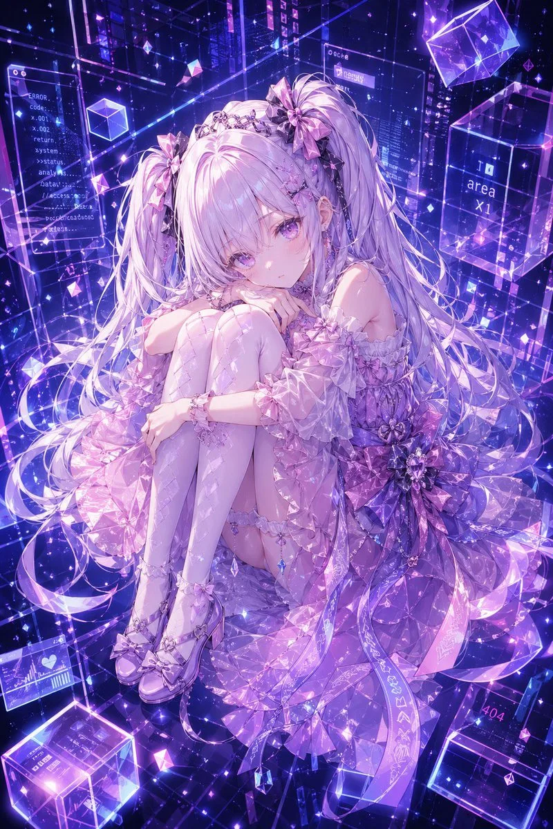 Chân dung thiếu nữ anime pha lê cyberpunk