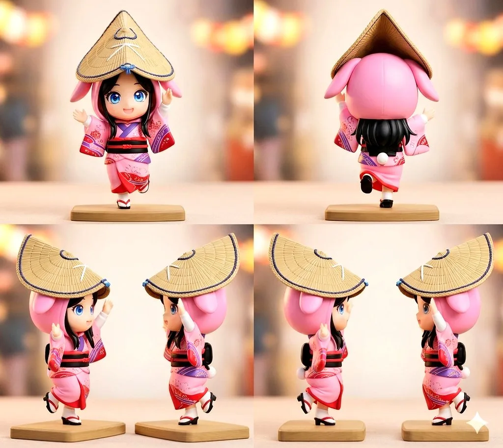 Mô hình chibi vũ công Awa Odori đa góc nhìn