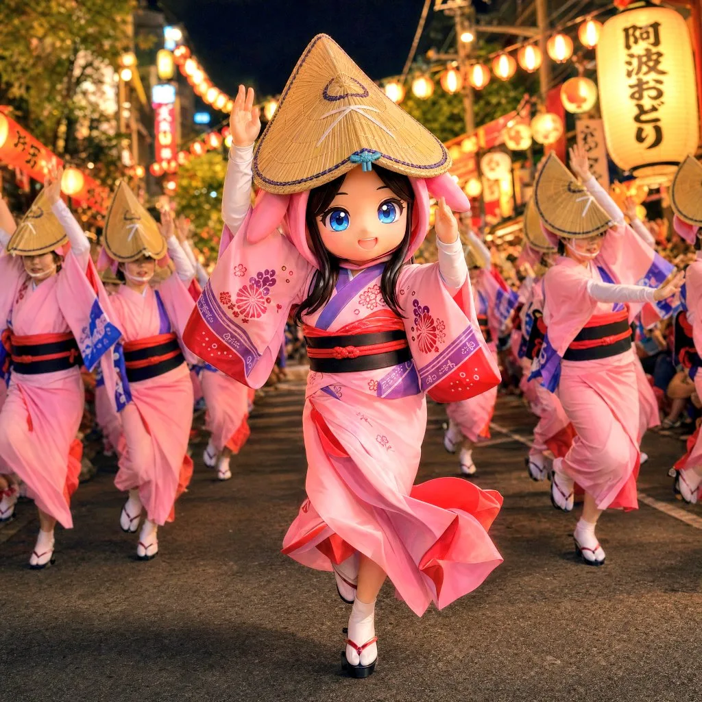 Cảnh đêm lễ hội Awa Odori sôi động