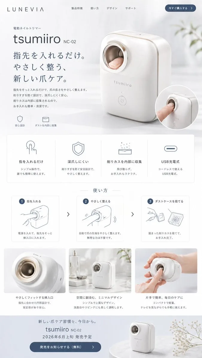 Landing page máy cắt móng tay điện tử phong cách Nhật Bản