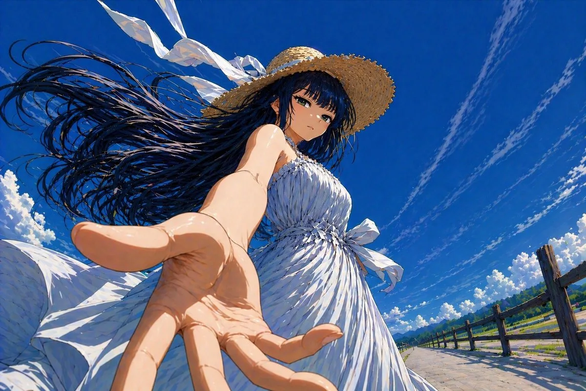 Thiếu Nữ Mùa Hè Vươn Tay Góc Thấp Phong Cách Anime