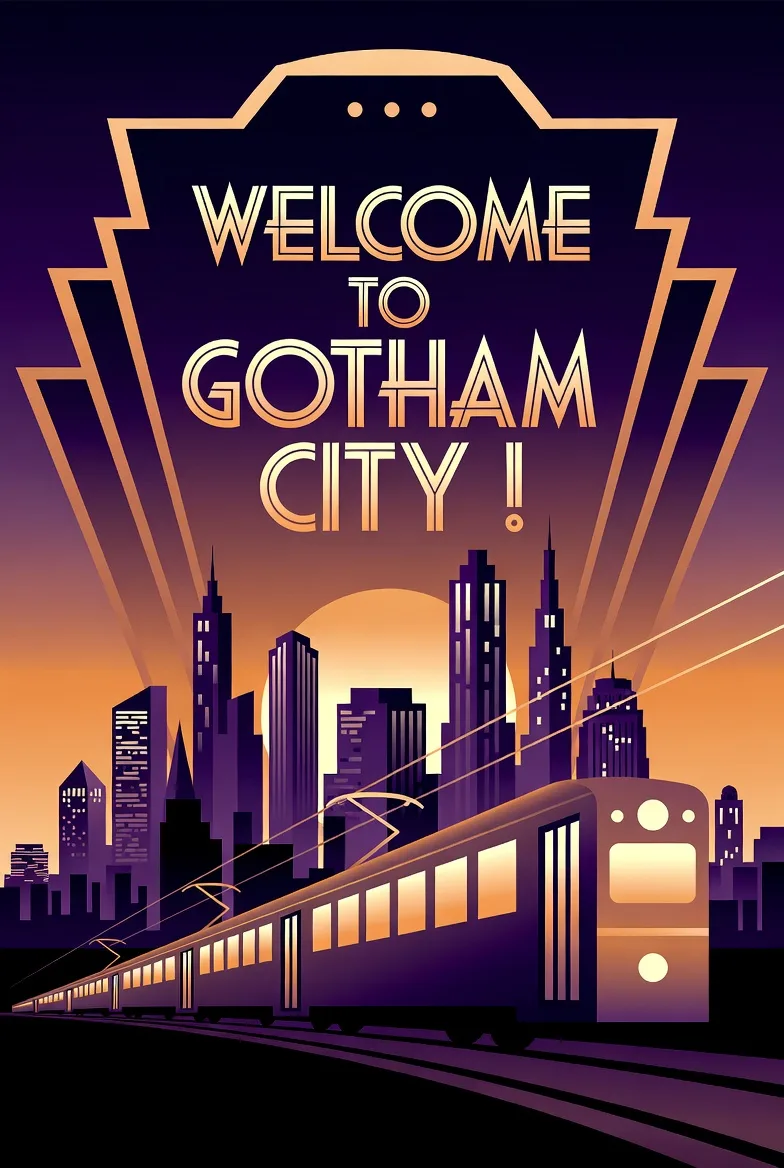 Poster xe điện Gotham phong cách Art Deco