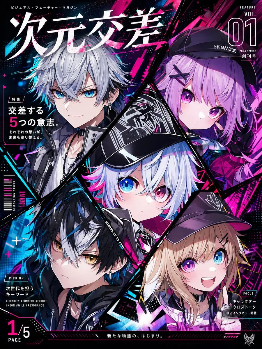 Bìa tạp chí anime phong cách neon cyberpunk
