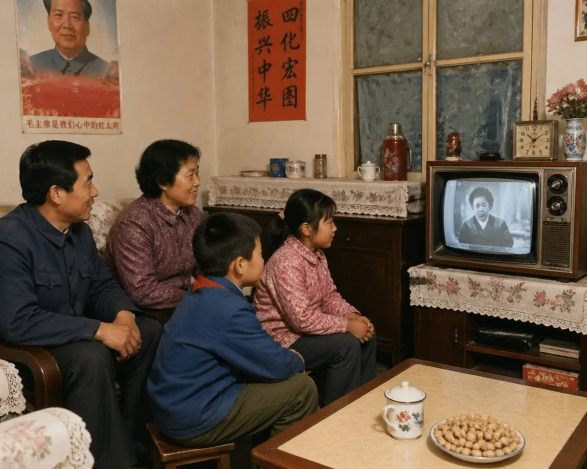 Gia đình Trung Quốc xem TV thập niên 1980