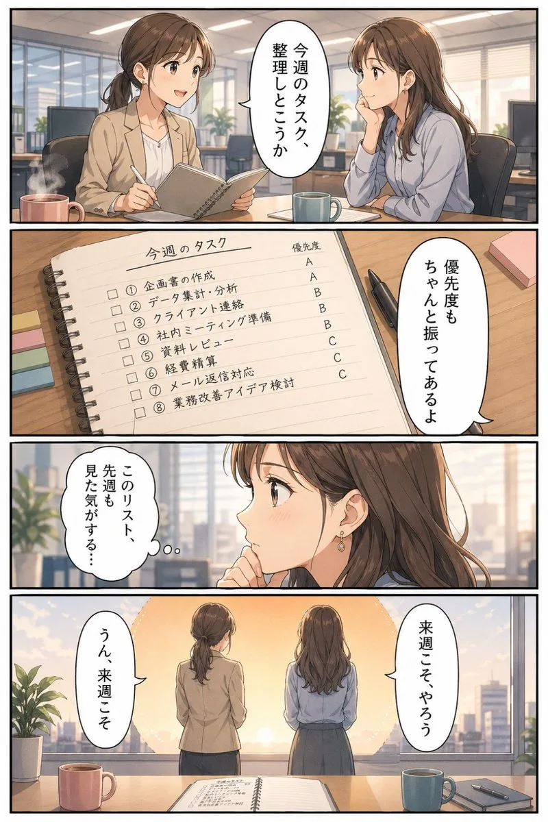 Trang truyện manga công sở về danh sách công việc