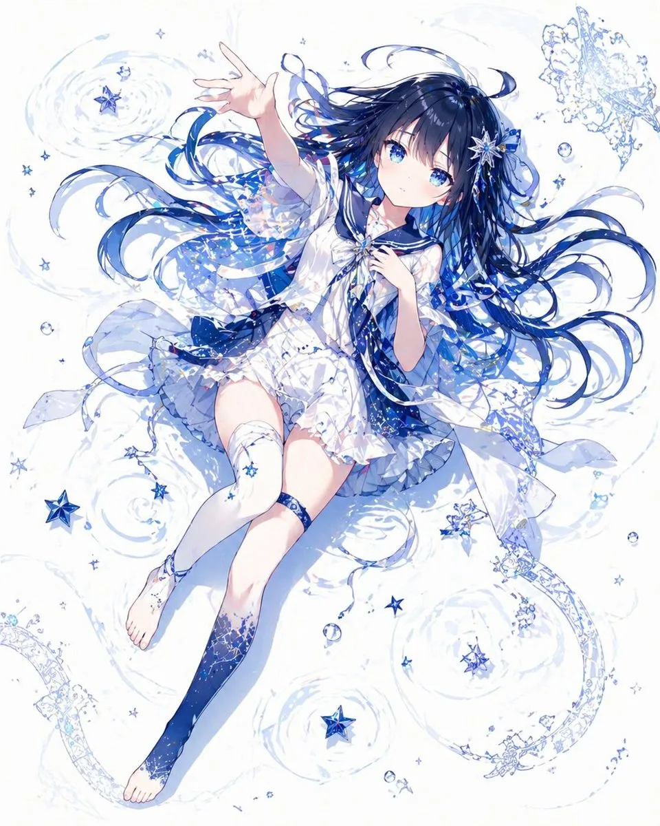 Thiếu nữ anime thiên thể sắc xanh bồng bềnh