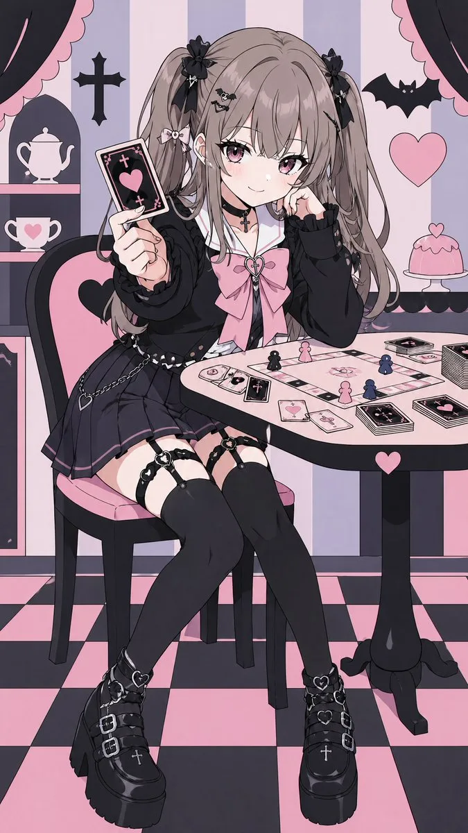 Cô gái Pastel Goth chơi bài