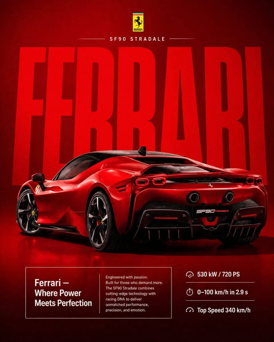 Poster quảng cáo xe Ferrari cao cấp