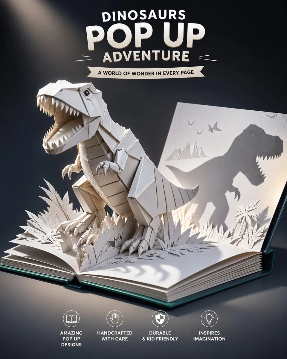 Quảng cáo sách pop-up khủng long origami