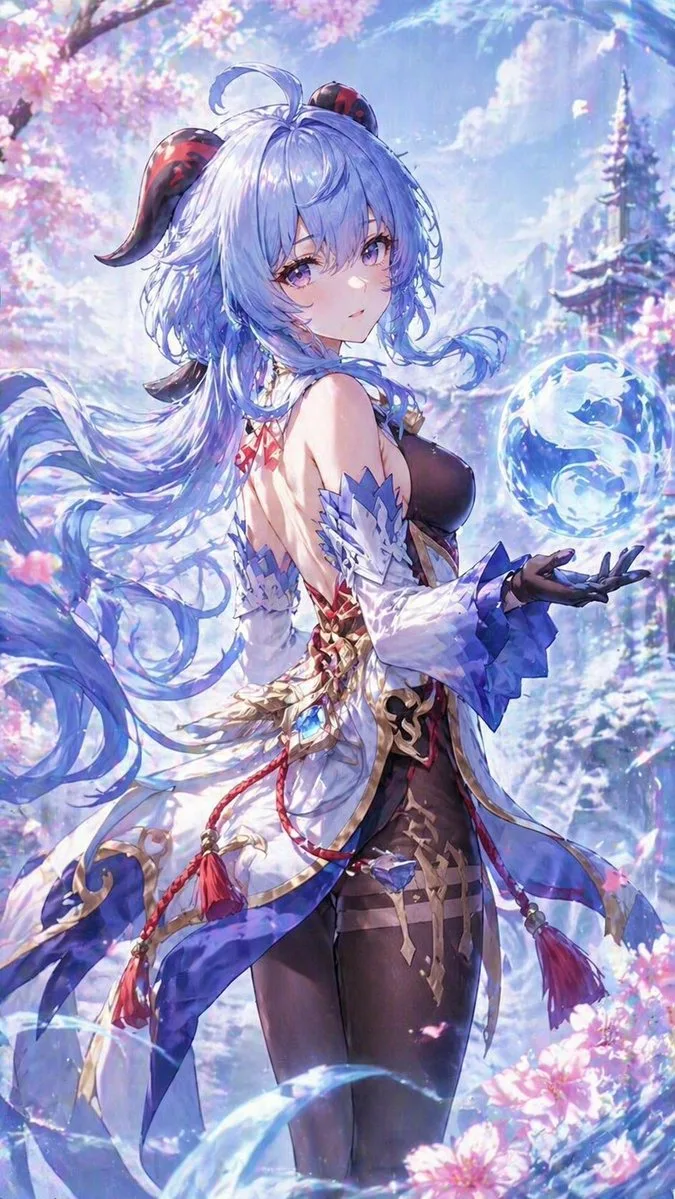 Thiếu nữ anime băng giá giữa tuyết và hoa anh đào