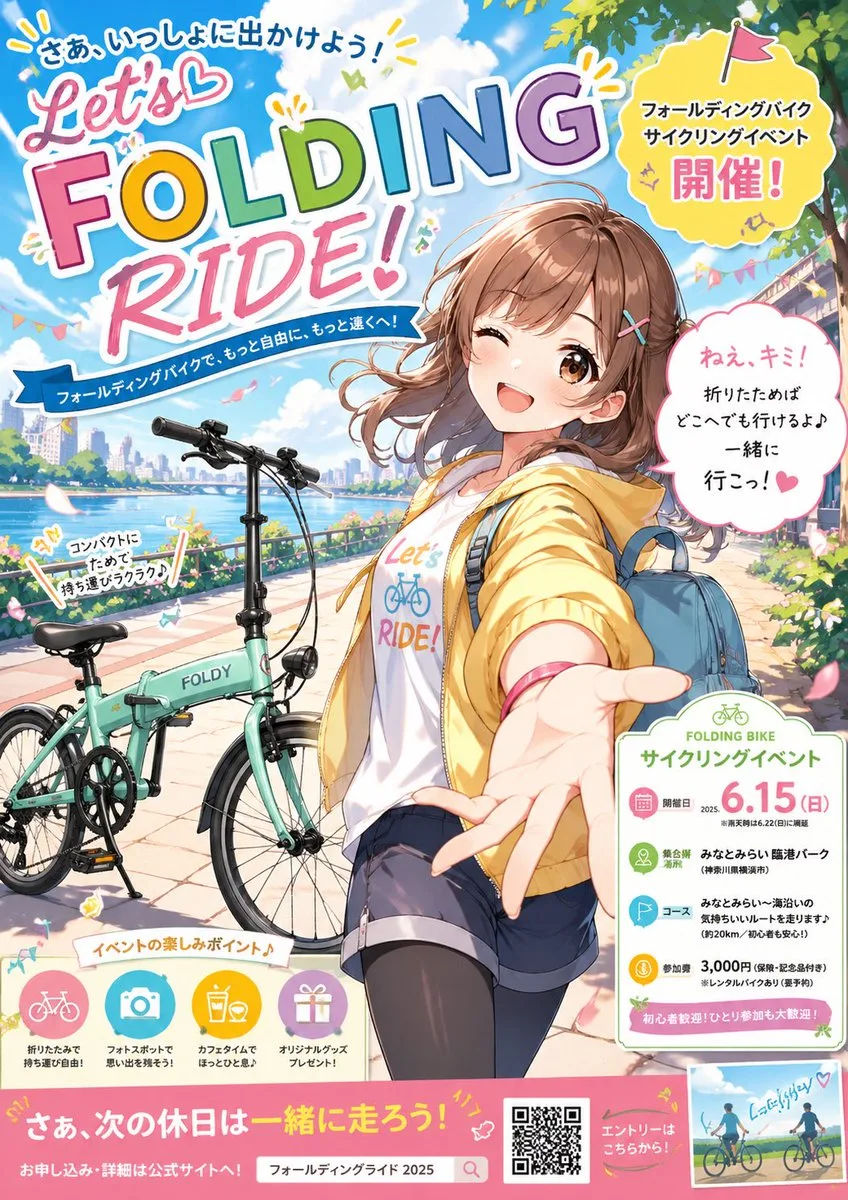 Poster anime sự kiện đạp xe đạp gấp