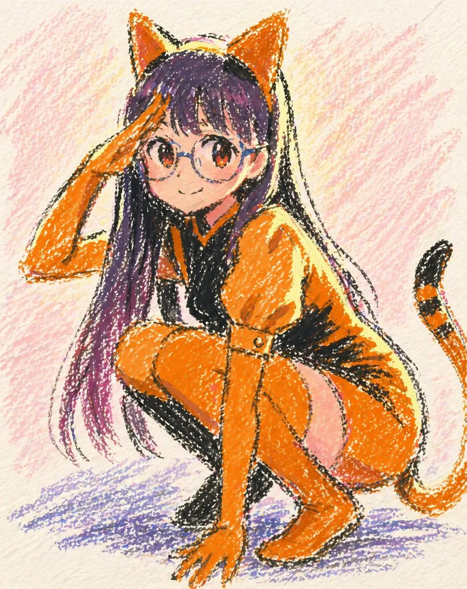 Tranh sáp dầu cô gái mèo anime