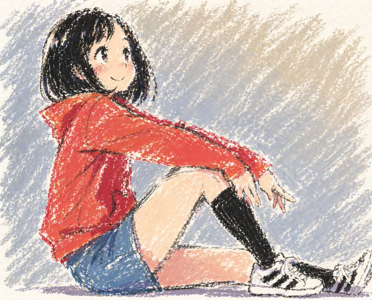 Cô gái anime dễ thương vẽ bằng sáp dầu