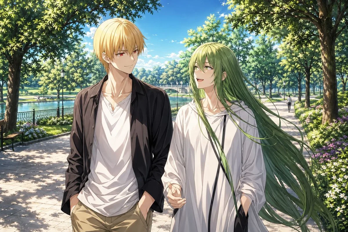 Minh họa anime buổi hẹn hò trong công viên