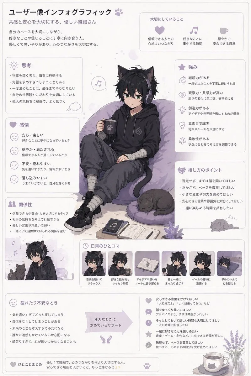 Infographic chân dung người dùng phong cách anime pastel