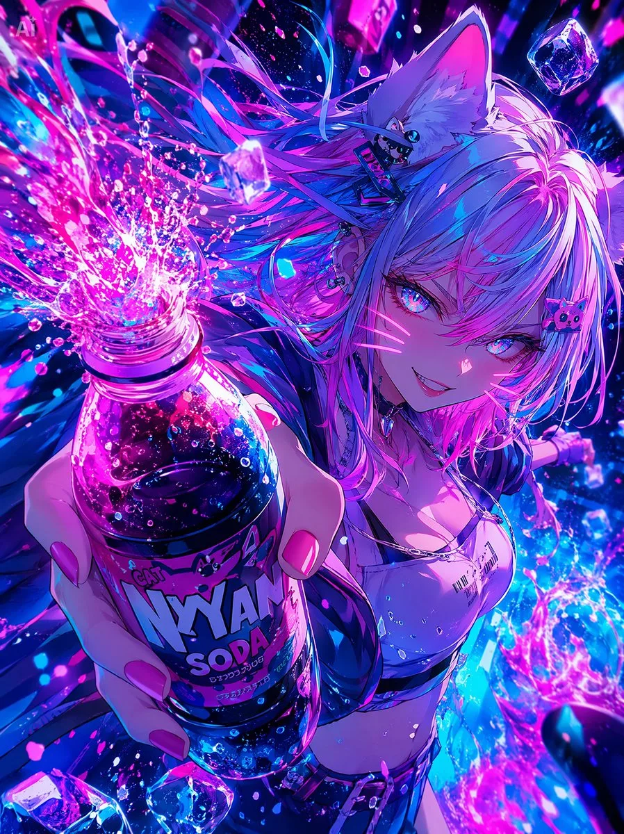 Quảng cáo soda cô gái mèo neon