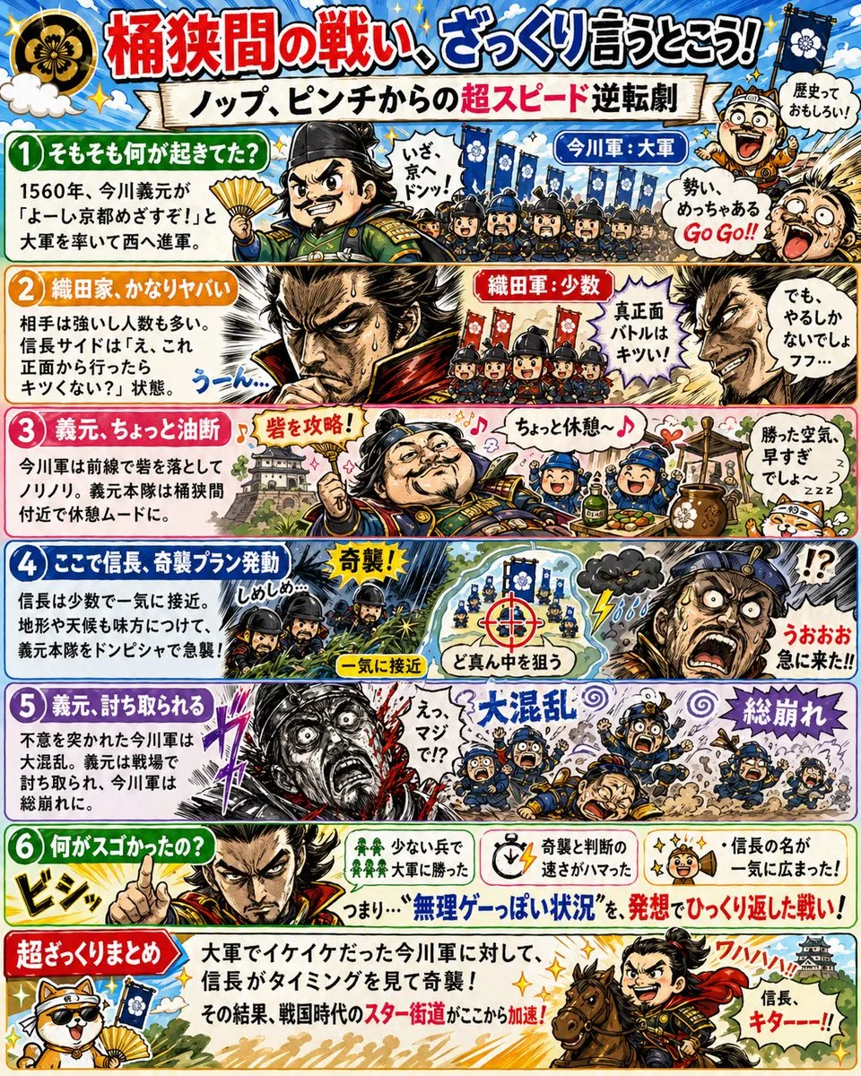 Poster manga lịch sử về trận chiến Okehazama