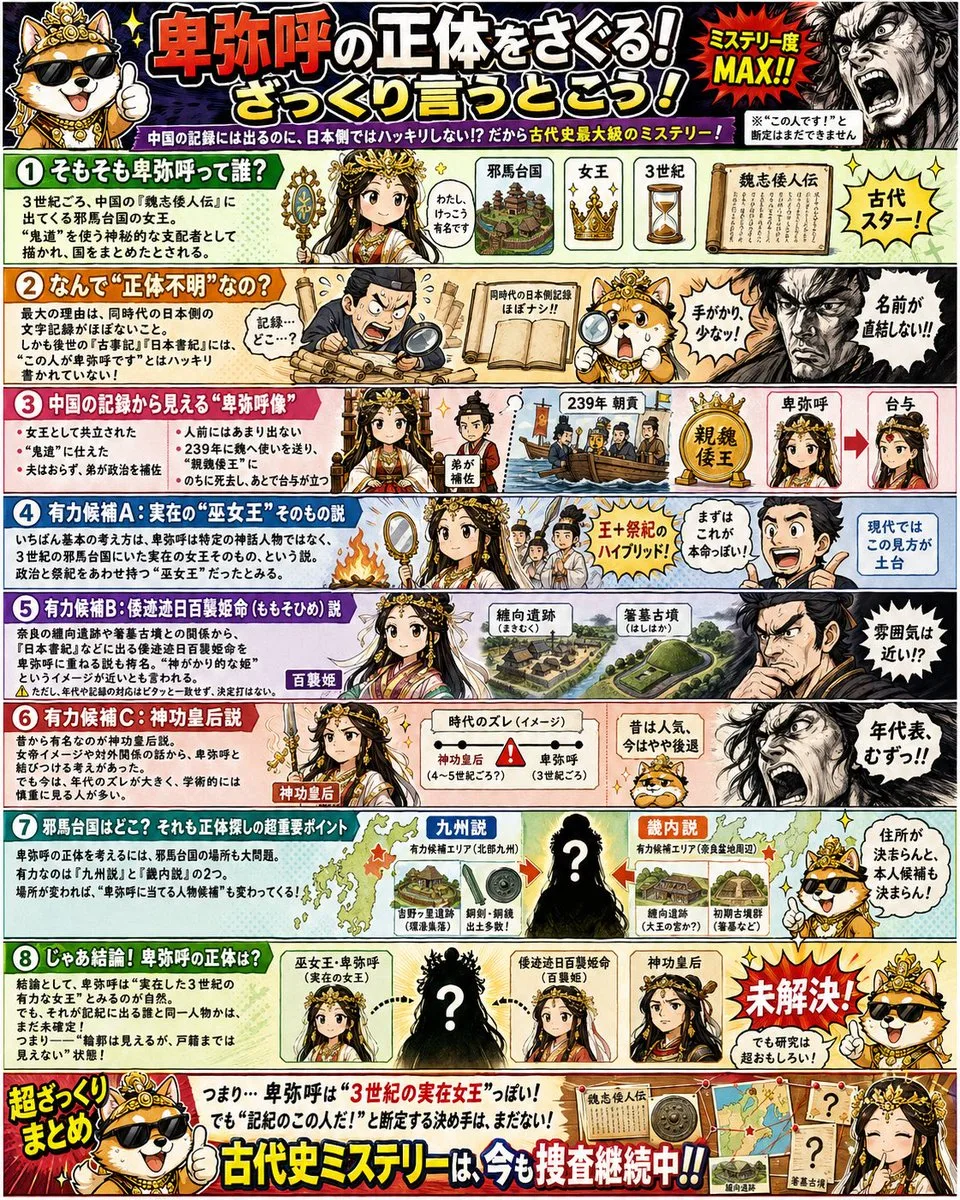 Poster infographic lịch sử Nhật Bản về Nữ vương Himiko