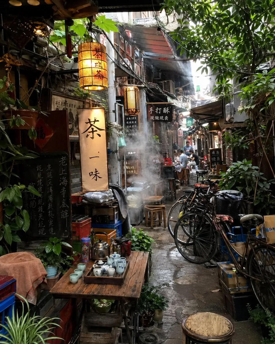 Khung cảnh quán trà trong con ngõ hoài niệm
