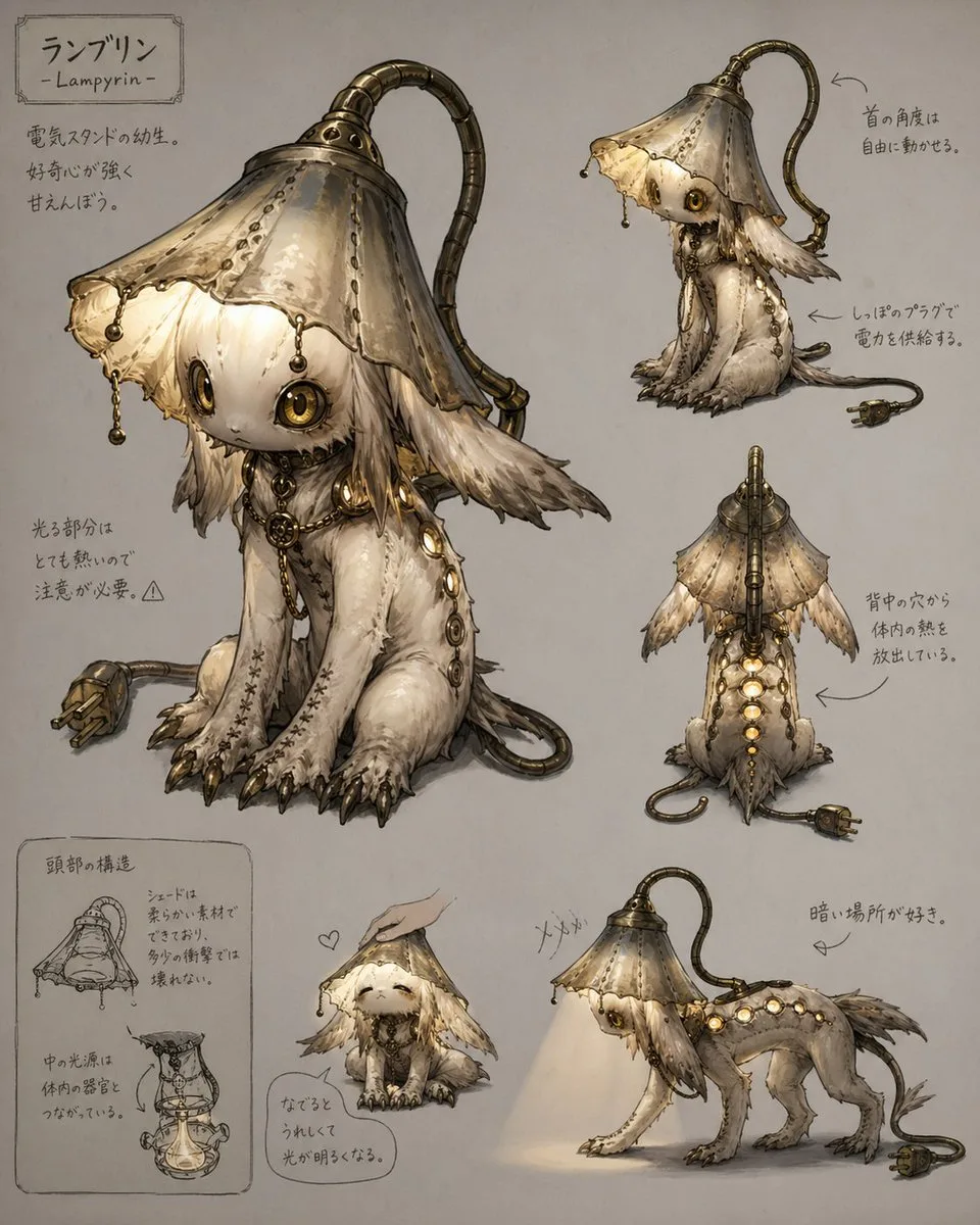 Bảng concept art sinh vật đèn bàn