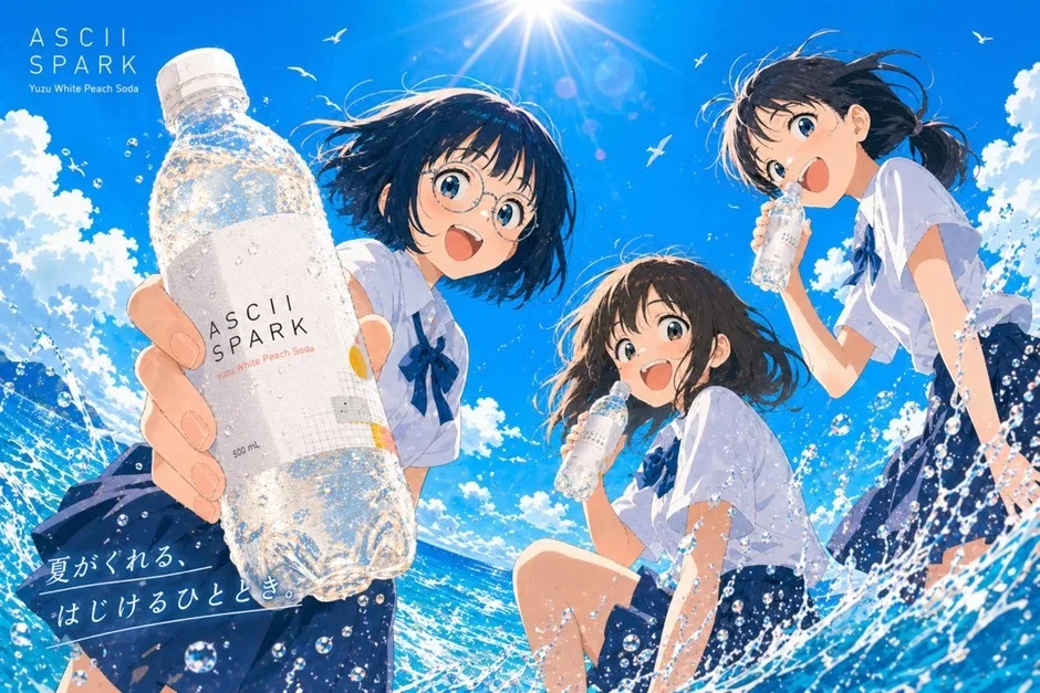 Poster quảng cáo nước ngọt mùa hè phong cách anime