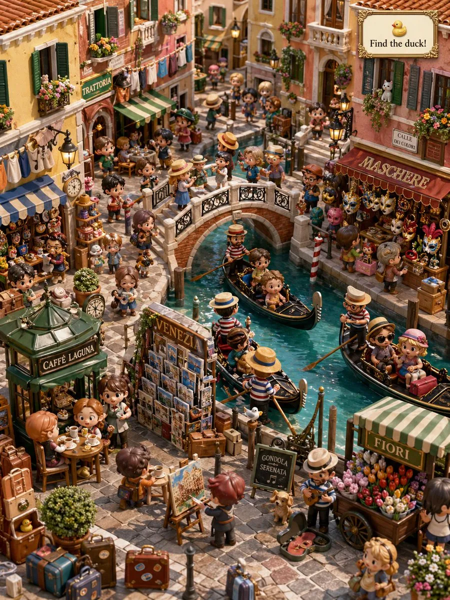 Chú vịt ẩn mình trong Venice thu nhỏ