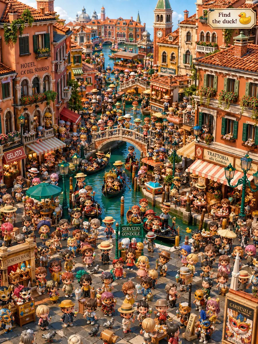 Tìm vịt vàng ẩn giấu ở Venice chibi