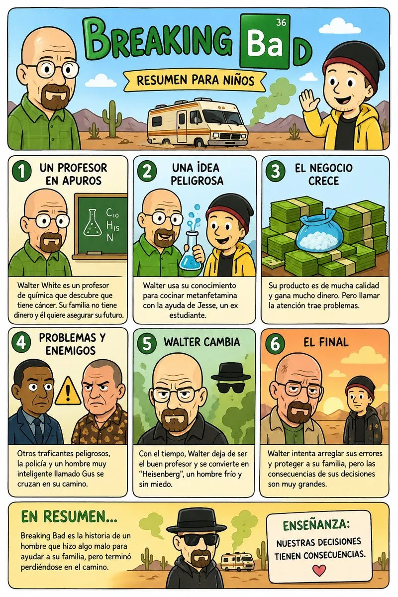 Poster truyện tranh tóm tắt Breaking Bad cho trẻ em
